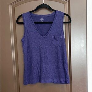 J. Crew 100% Linen Deep Purple V-Neck Pocket Tank Small